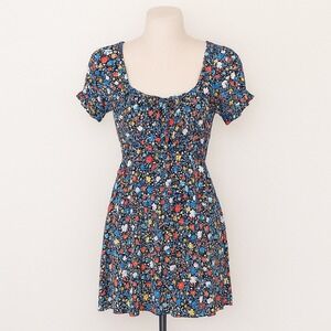 Miami‎ Womens Dress Size XS Floral Smocked Puff Sleeve Milkmaid Mini Cottagecore